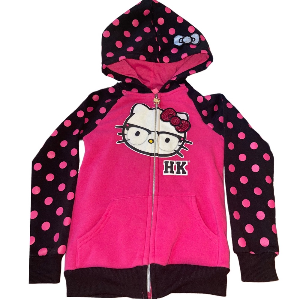 Hello Kitty Pink and Black Polka Dot Zip-Up Hoodie